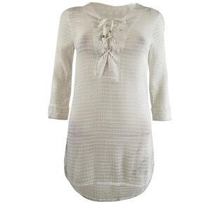 NWT‎ J. Valdi Women’s Lace-Up Shirt Dress Swim Cover-Up - White (Size M)